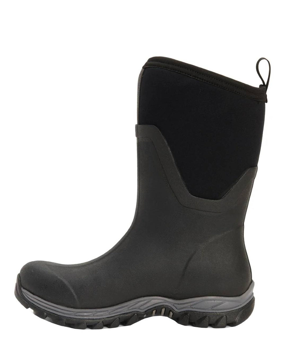 Black Coloured Muck Boots Womens Arctic Sport II Mid Wellingtons On A White Background #colour_black