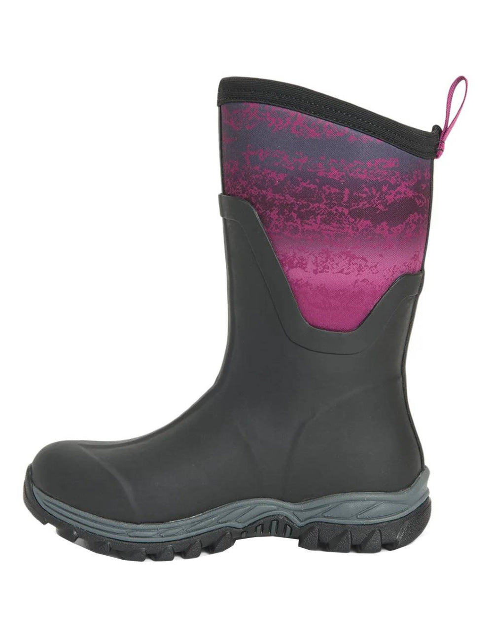 Magenta Digi Fade Print Coloured Muck Boots Womens Arctic Sport II Mid Wellingtons On A White Background #colour_magenta-digi-fade-print