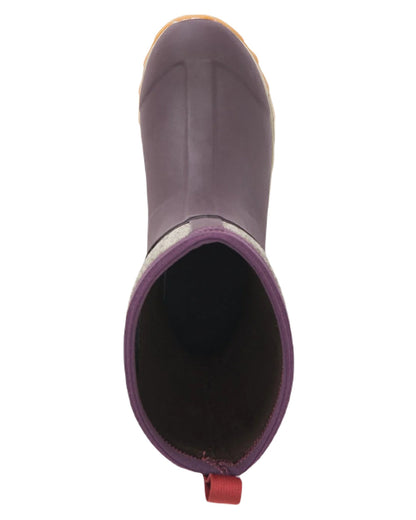 Wine Herringbone Print Coloured Muck Boots Womens Arctic Sport II Mid Wellingtons On A White Background #colour_wine-herringbone-print