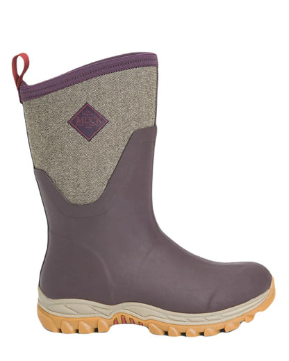 Wine Herringbone Print Coloured Muck Boots Womens Arctic Sport II Mid Wellingtons On A White Background #colour_wine-herringbone-print