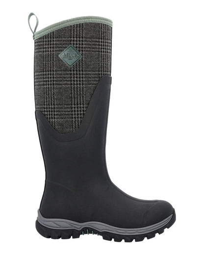 Black Plaid Print Muck Boots Womens Artic Sport II Tall Wellingtons on White background #colour_plaid-print
