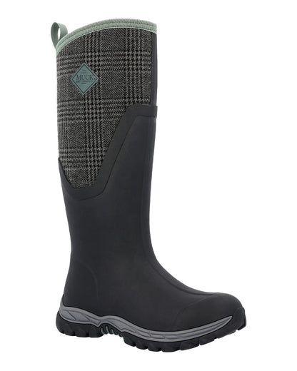 Black Plaid Print Muck Boots Womens Artic Sport II Tall Wellingtons on White background #colour_plaid-print