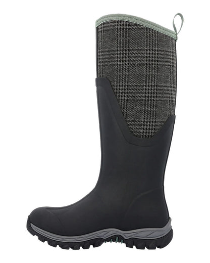 Black Plaid Print Muck Boots Womens Artic Sport II Tall Wellingtons on White background #colour_plaid-print
