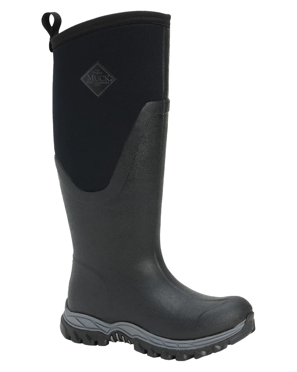 Black coloured Muck Boots Womens Artic Sport II Tall Wellingtons on White background #colour_black