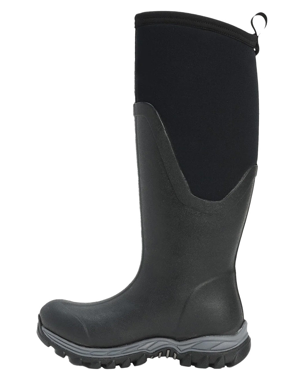 Black coloured Muck Boots Womens Artic Sport II Tall Wellingtons on White background #colour_black