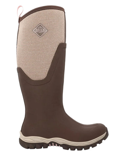 Chocolate Brown Walnut Woven Muck Boots Womens Artic Sport II Tall Wellingtons on White background #colour_brown