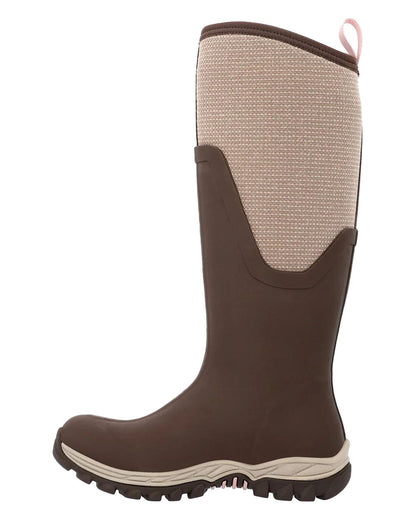 Chocolate Brown Walnut Woven Muck Boots Womens Artic Sport II Tall Wellingtons on White background #colour_brown