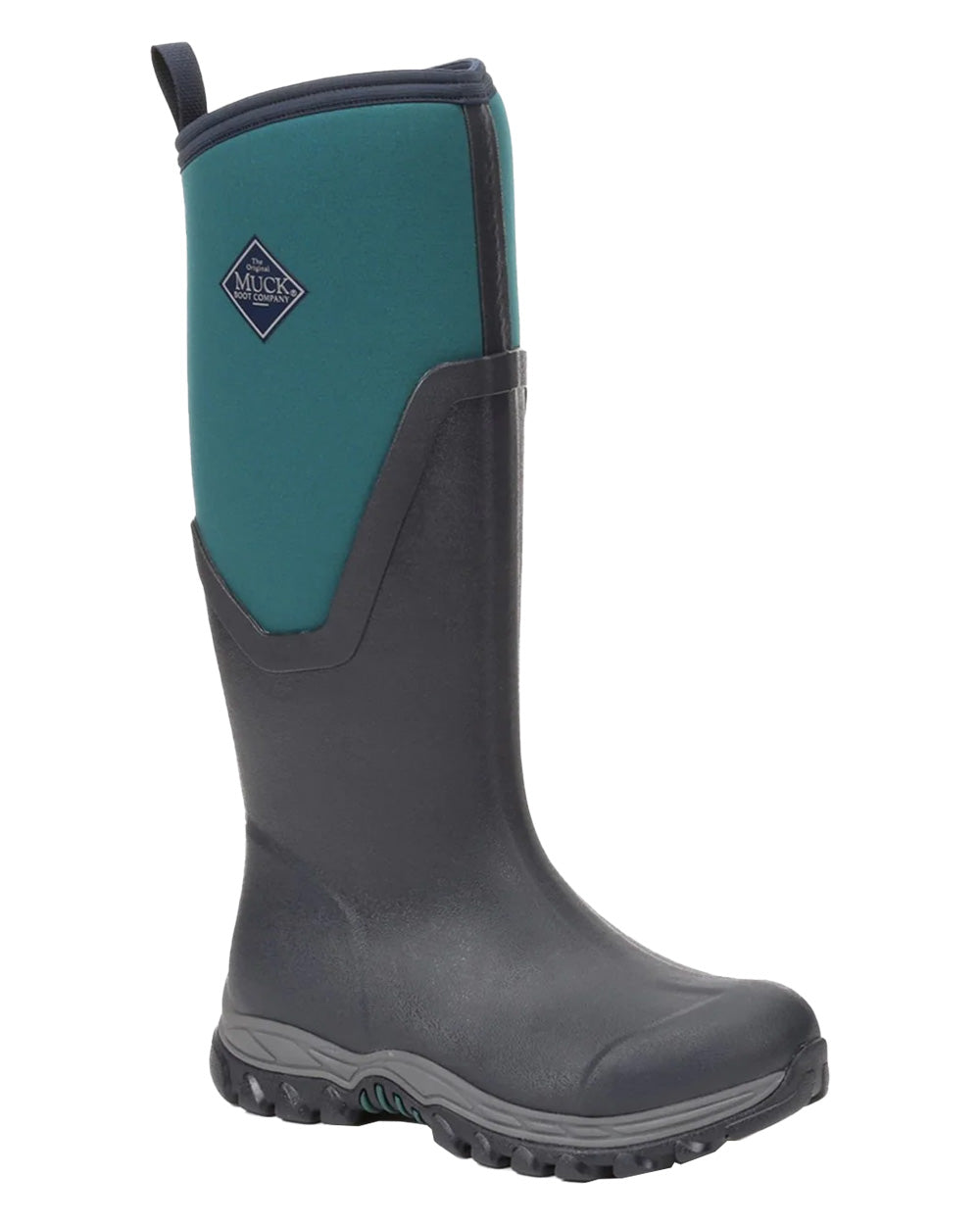 Navy/Spruce coloured Muck Boots Womens Artic Sport II Tall Wellingtons on White background #colour_navy-spruce