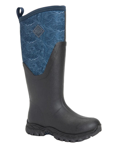 Navy Topography Muck Boots Womens Artic Sport II Tall Wellingtons on White background #colour_topo-navy