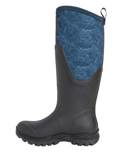Navy Topography Muck Boots Womens Artic Sport II Tall Wellingtons on White background #colour_topo-navy