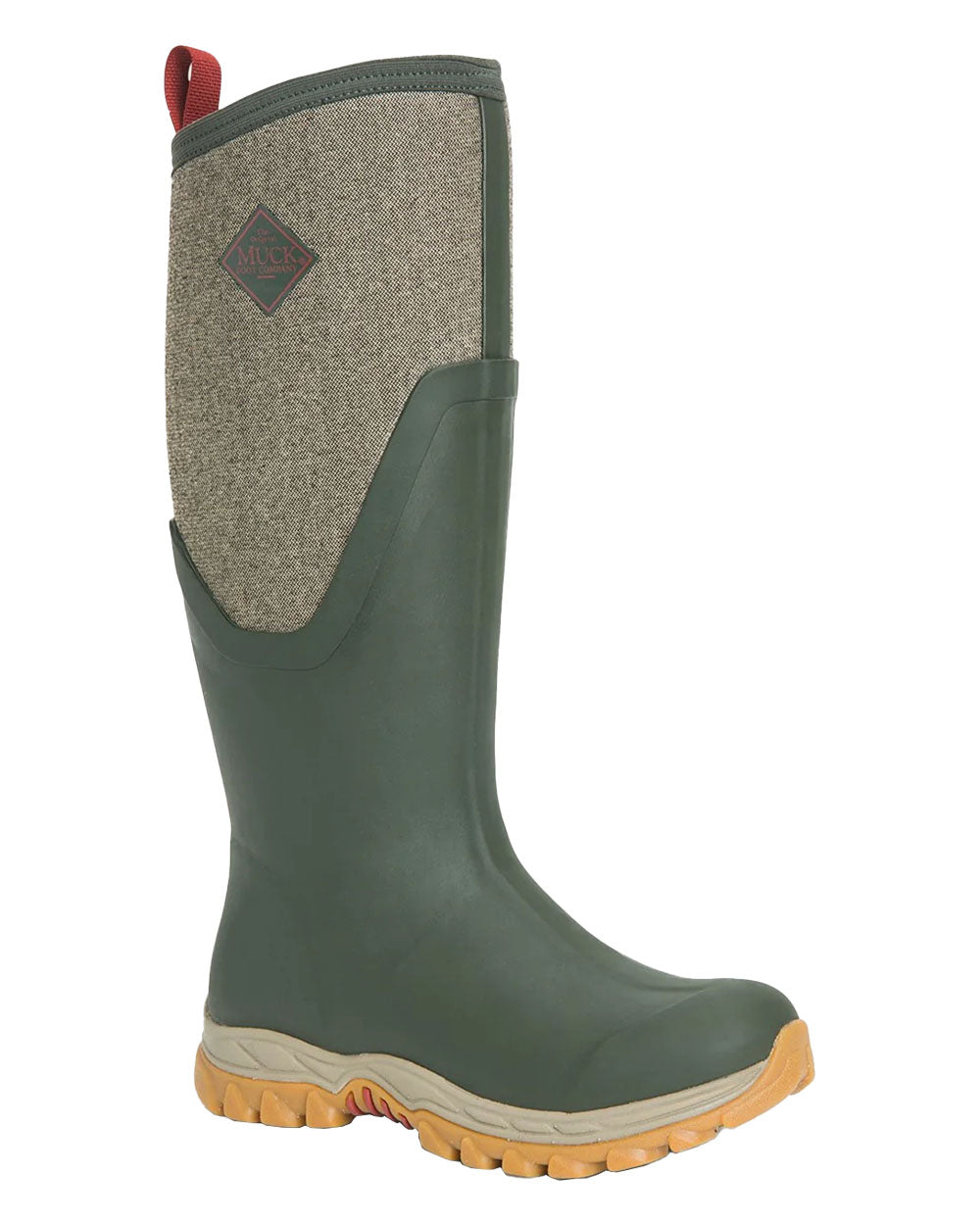 Olive Herringbone Muck Boots Womens Artic Sport II Tall Wellingtons on White background #colour_olive