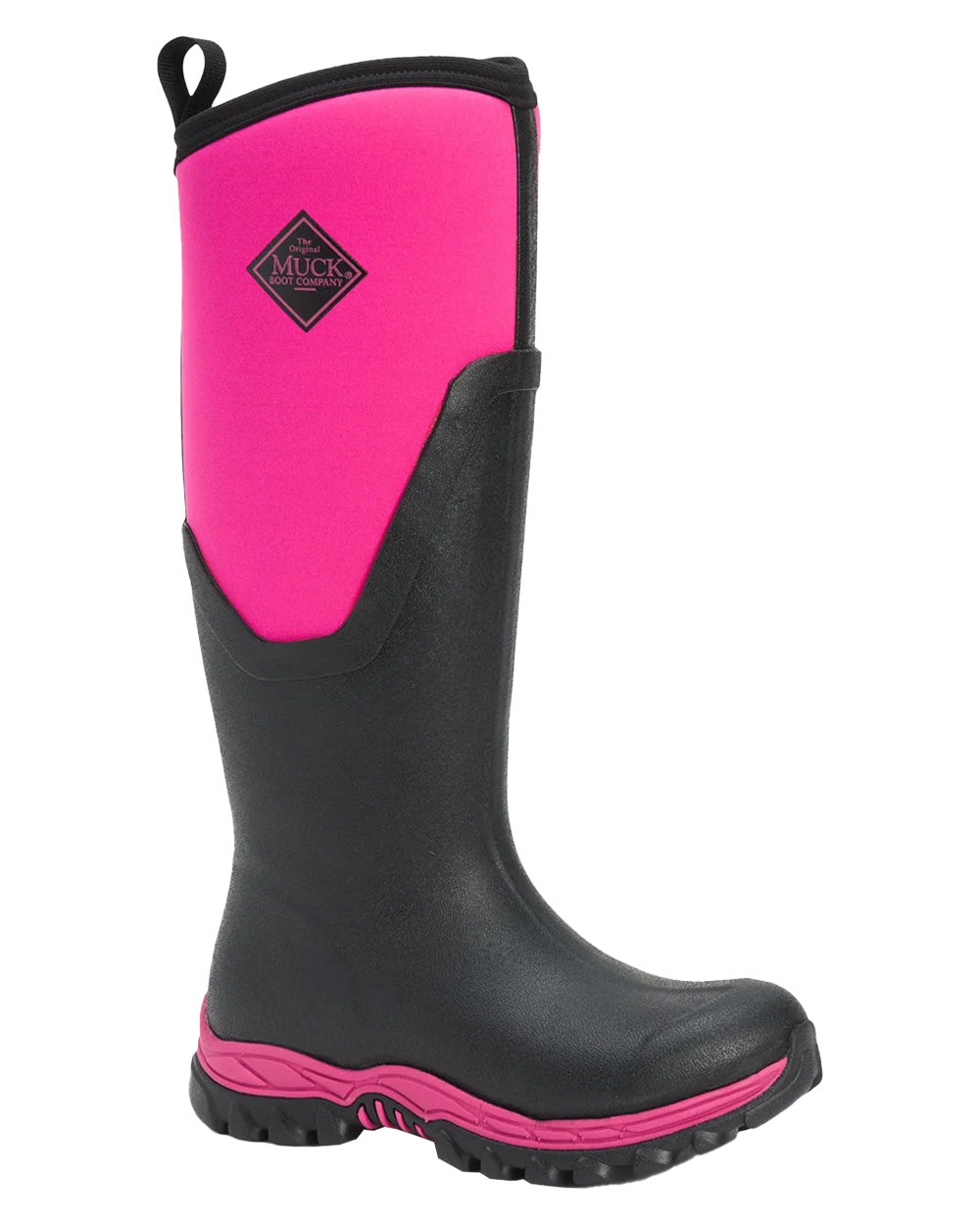 Hot Pink coloured Muck Boots Womens Artic Sport II Tall Wellingtons on White background #colour_pink