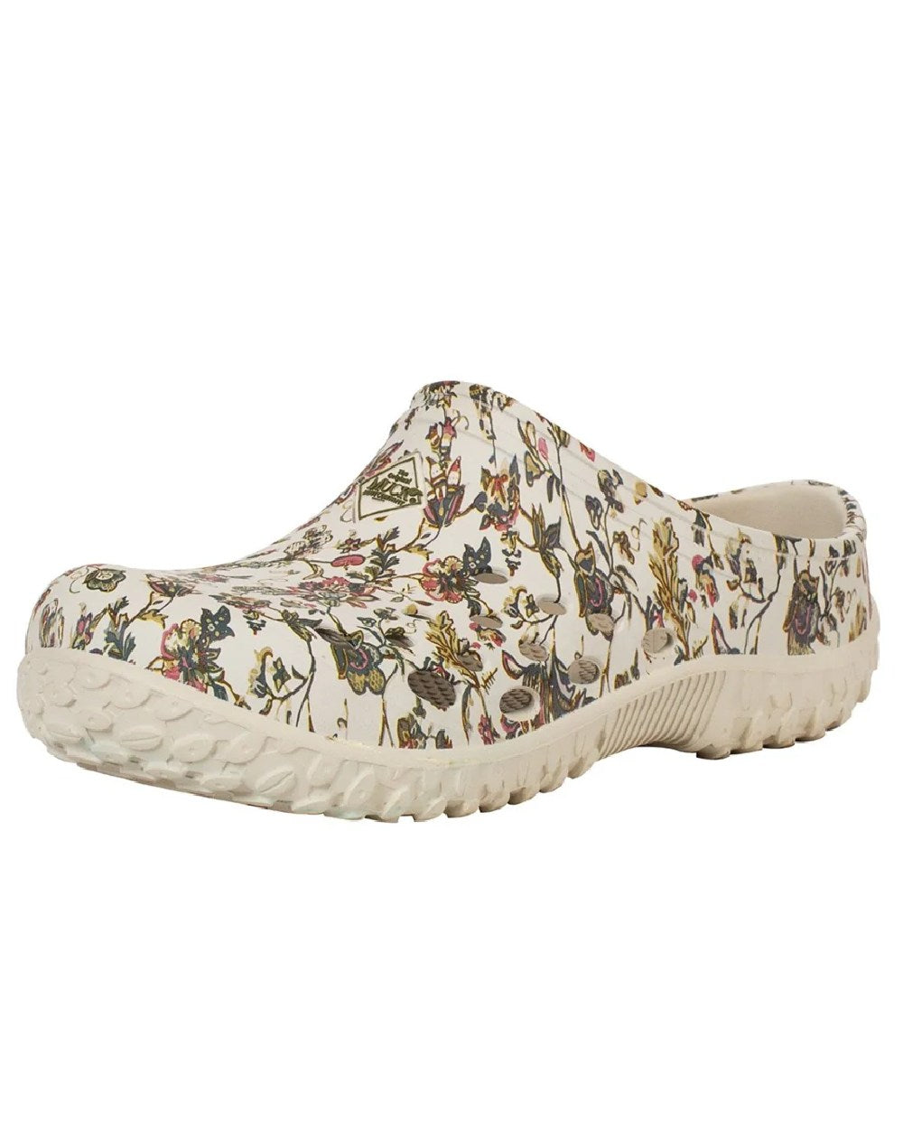 Light Grey Floral Print Coloured Muck Boots Womens Muckster Lite Clogs On A White Background #colour_light-grey-floral-print