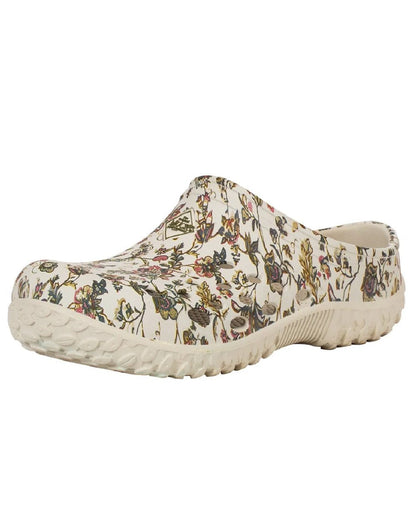 Light Grey Floral Print Coloured Muck Boots Womens Muckster Lite Clogs On A White Background #colour_light-grey-floral-print