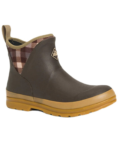 Brown Plaid Print Coloured Muck Boots Womens Originals Pull-On Ankle Boots On A White Background #colour_brown-plaid-print