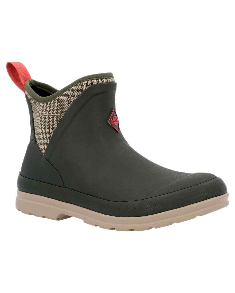 Moss Plaid Print Coloured Muck Boots Womens Originals Pull-On Ankle Boots on White Background
#colour_moss-plaid-print