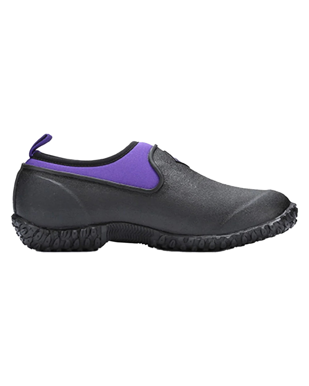 Black Purple coloured Muck Boots Womens RHS Muckster II Low Shoes on White background #colour_black-purple