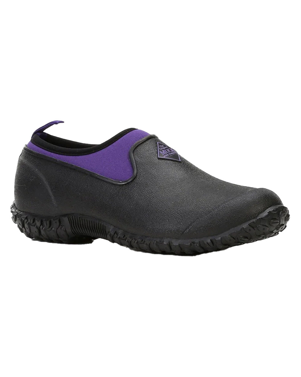 Black Purple coloured Muck Boots Womens RHS Muckster II Low Shoes on White background #colour_black-purple