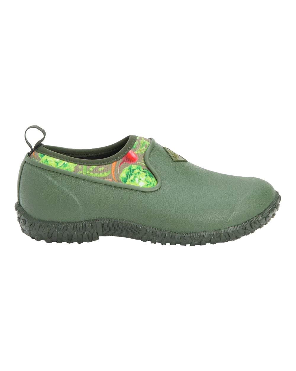 Green Veggie Print coloured Muck Boots Womens RHS Muckster II Low Shoes on White background #colour_veggie-print