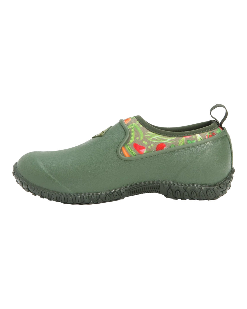 Green Veggie Print coloured Muck Boots Womens RHS Muckster II Low Shoes on White background #colour_veggie-print