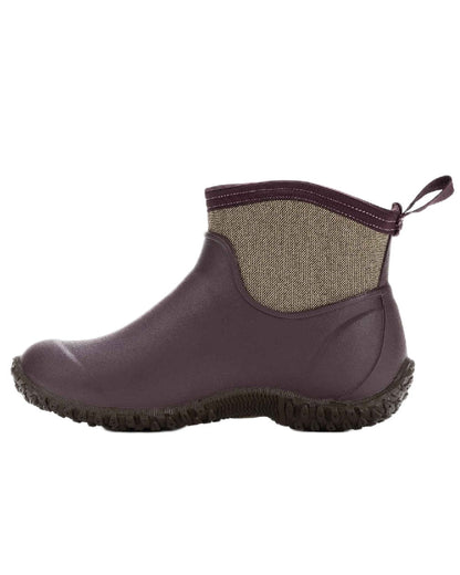 Wine Herringbone Print Coloured Muck Boots Women's RHS Muckster II Ankle Boots on White Background
#colour_wine-herringbone-print