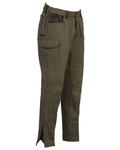 Khaki coloured Percussion Berry Waterproof Trousers on white background #colour_khaki