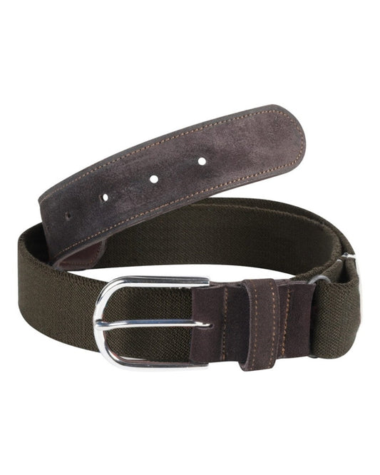 Brown Coloured Percussion Elasticated Belt On A White Background #colour_brown