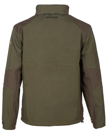 Green Brown coloured Percussion Softshell Waterproof Jacket on white background #colour_green-brown