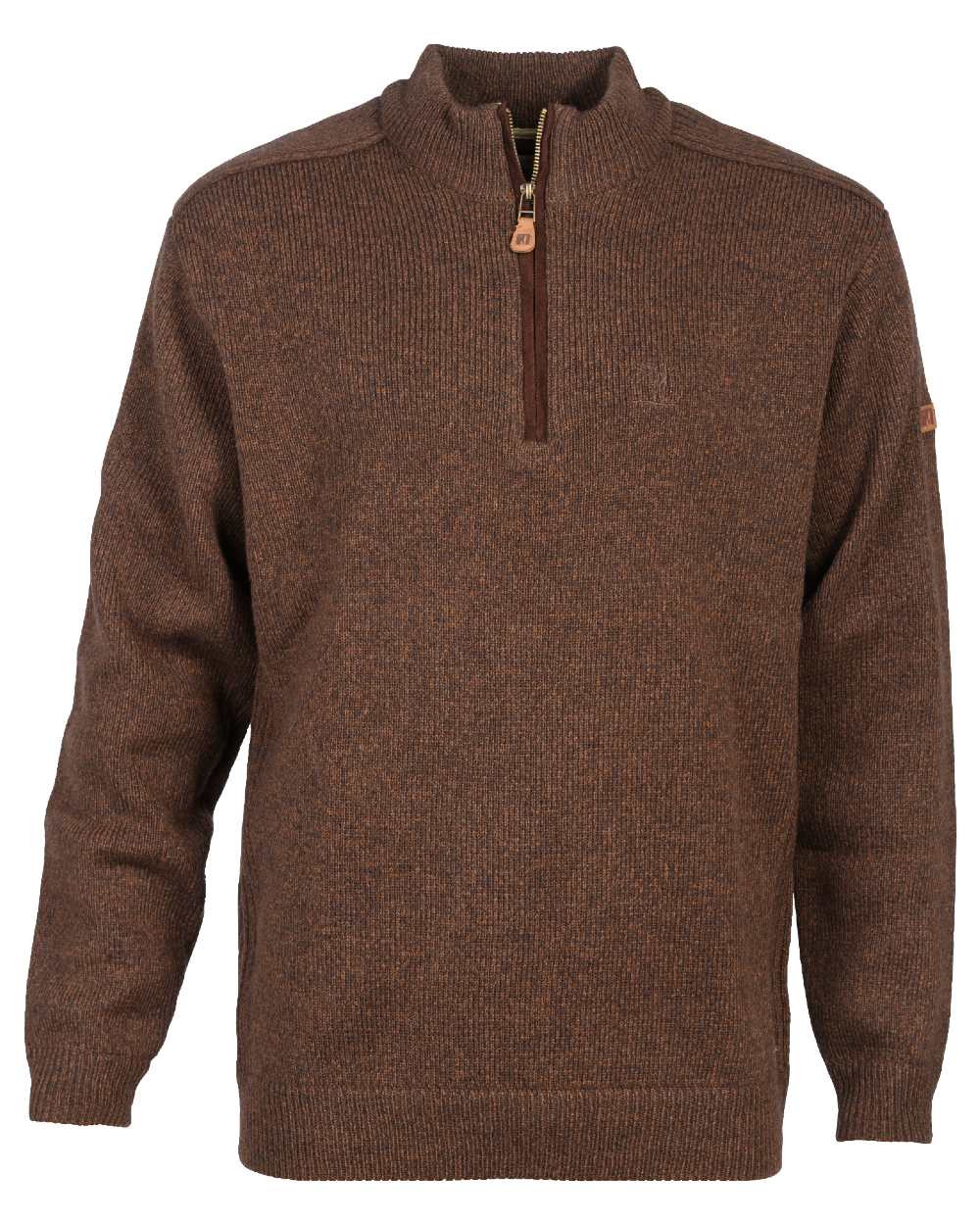 Brown coloured Percussion Zip Neck Hunting Pullover on white background #colour_brown