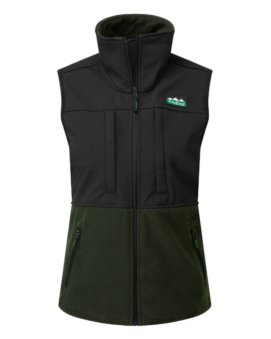 Olive Black Coloured Ridgeline Ladies Hybrid Fleece Vest On A White Background #colour_olive-black