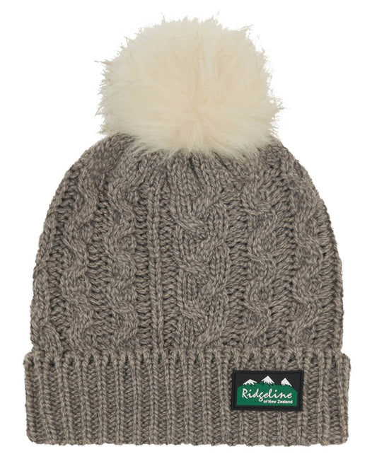 Mushroom Coloured Ridgeline Nordic Fleck Bobble Hat on white background #colour_mushroom