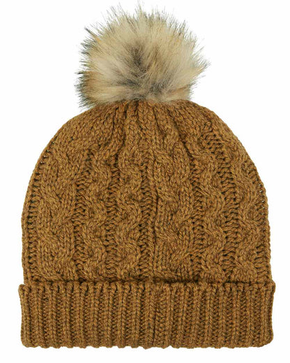 Ochre Coloured Ridgeline Nordic Fleck Bobble Hat On A White Background #colour_ochre