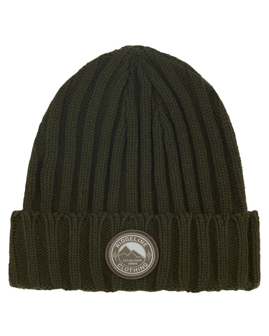 Olive Coloured Ridgeline Original Knitted Beanie On A White Background #colour_olive