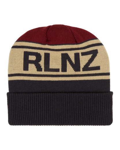 Navy Multi Coloured Ridgeline RLNZ Knitted Beanie On A White Background #colour_navy-multi