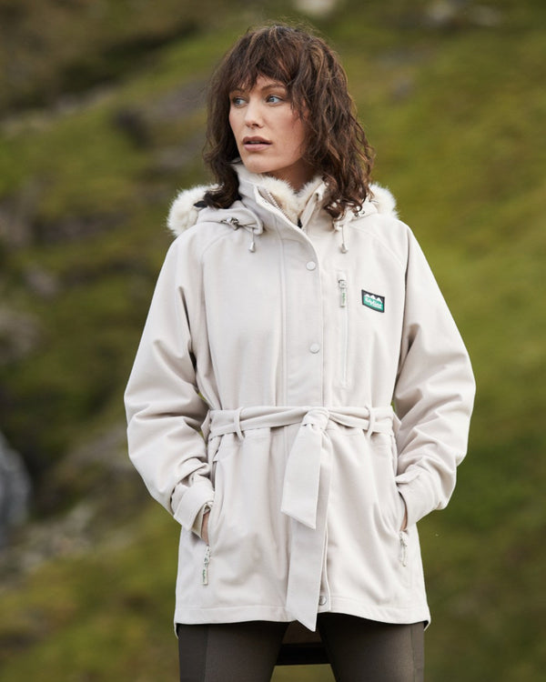 Mushroom Coloured Ridgeline Ladies Monsoon Nordic Jacket on outdoor background #colour_mushroom