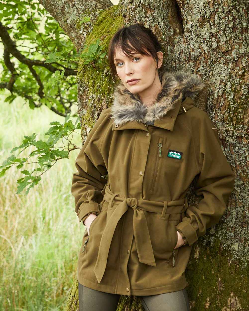 Teak Coloured Ridgeline Womens Monsoon Nordic Jacket On A Forest Background #colour_teak