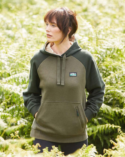 Ivy Green Coloured Ridgeline Womens North Island Hoodie On A Forest Background #colour_ivy-green