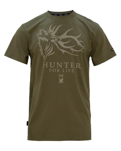 Olive Coloured Swazi Mens Hunter For Life T-Shirt On A White Background #colour_olive