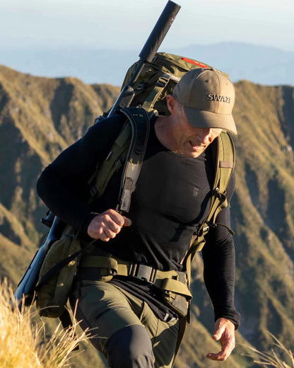 Onyx Coloured Swazi The Hoodoo Long Sleeve T-Shirt On A Mountain Background #colour_onyx