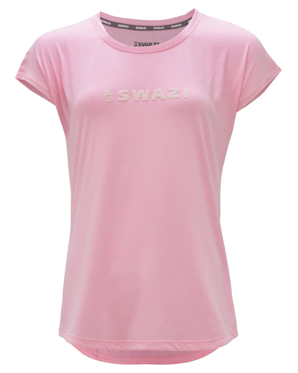 Pink Coloured Swazi Womens Cap Sleeve T-Shirt On A White Background #colour_pink