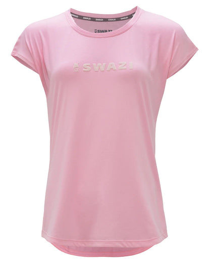 Pink Coloured Swazi Womens Cap Sleeve T-Shirt On A White Background #colour_pink