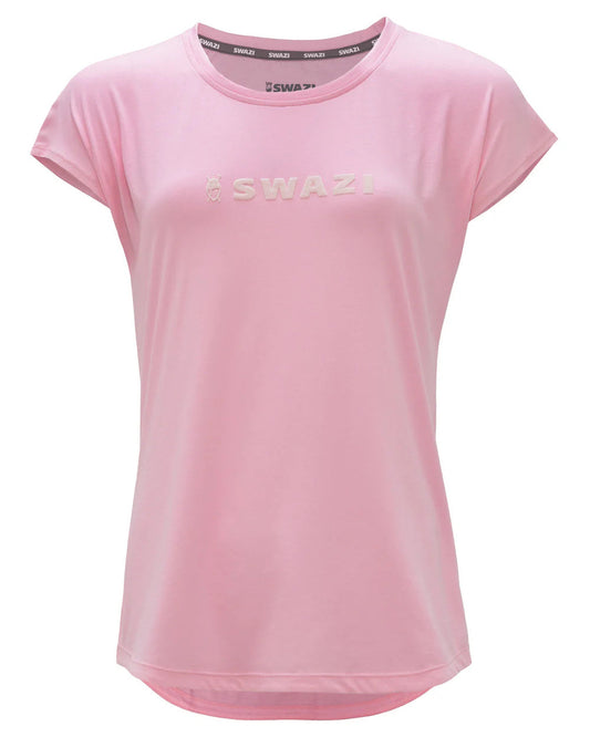 Pink Coloured Swazi Womens Cap Sleeve T-Shirt On A White Background #colour_pink
