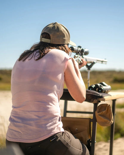 Pink Coloured Swazi Womens Cap Sleeve T-Shirt On A Forest Background #colour_pink