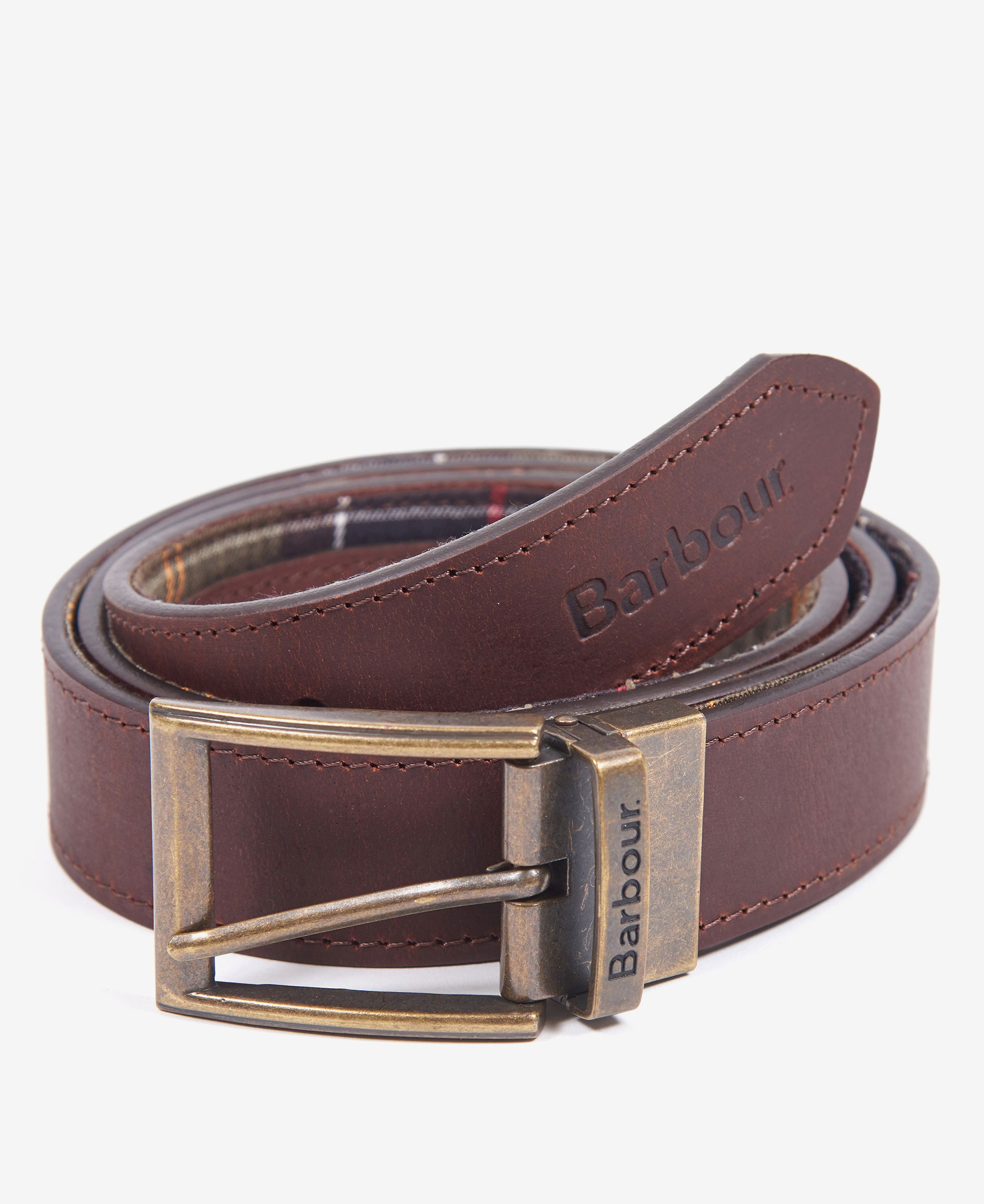 Barbour Reversible Tartan Leather Belt - Classic Tartan/Brown