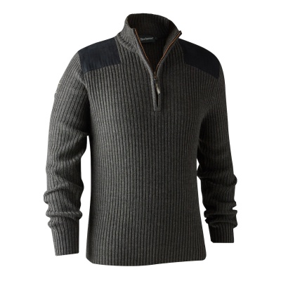 Deerhunter Rogaland Knit with zip neck - Dark Grey melange