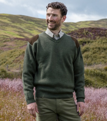 Hoggs Of Fife Melrose V-Neck Hunting Pullover - Loden